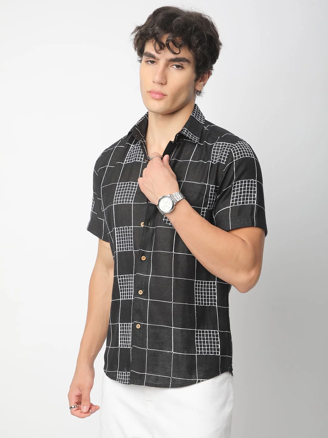 Modish Black Square Embroidered Shirt - Image 6