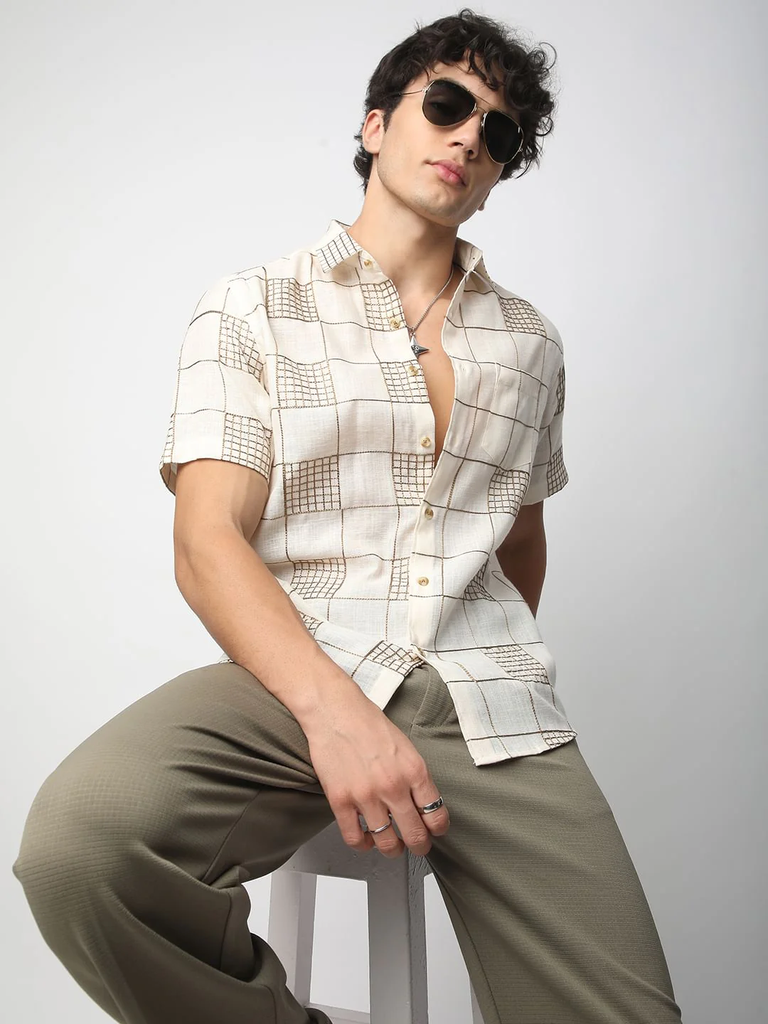 Modish Ivory Square Embroidered Shirt - Image 2