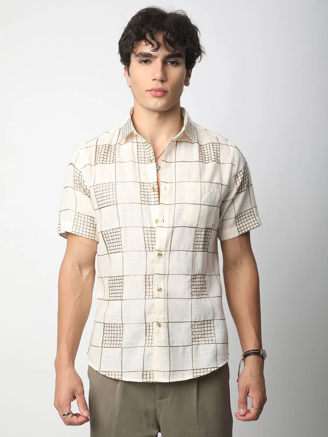 Modish Ivory Square Embroidered Shirt - Image 5