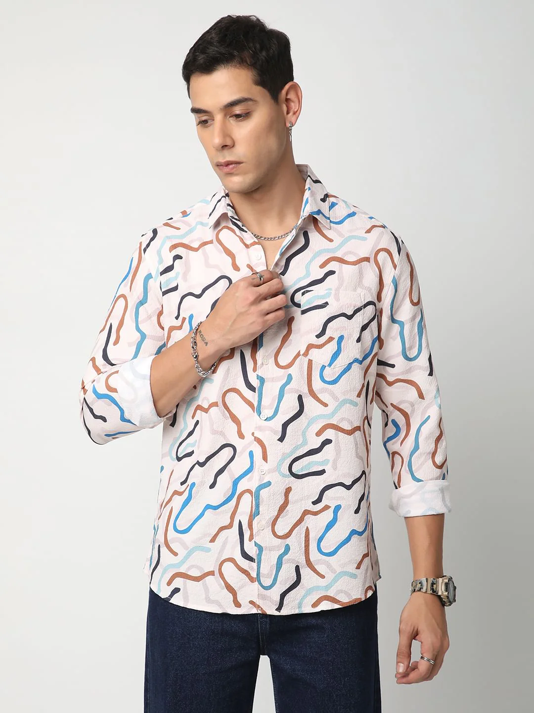 Modish Multicolour Crushed Shirt - Image 4