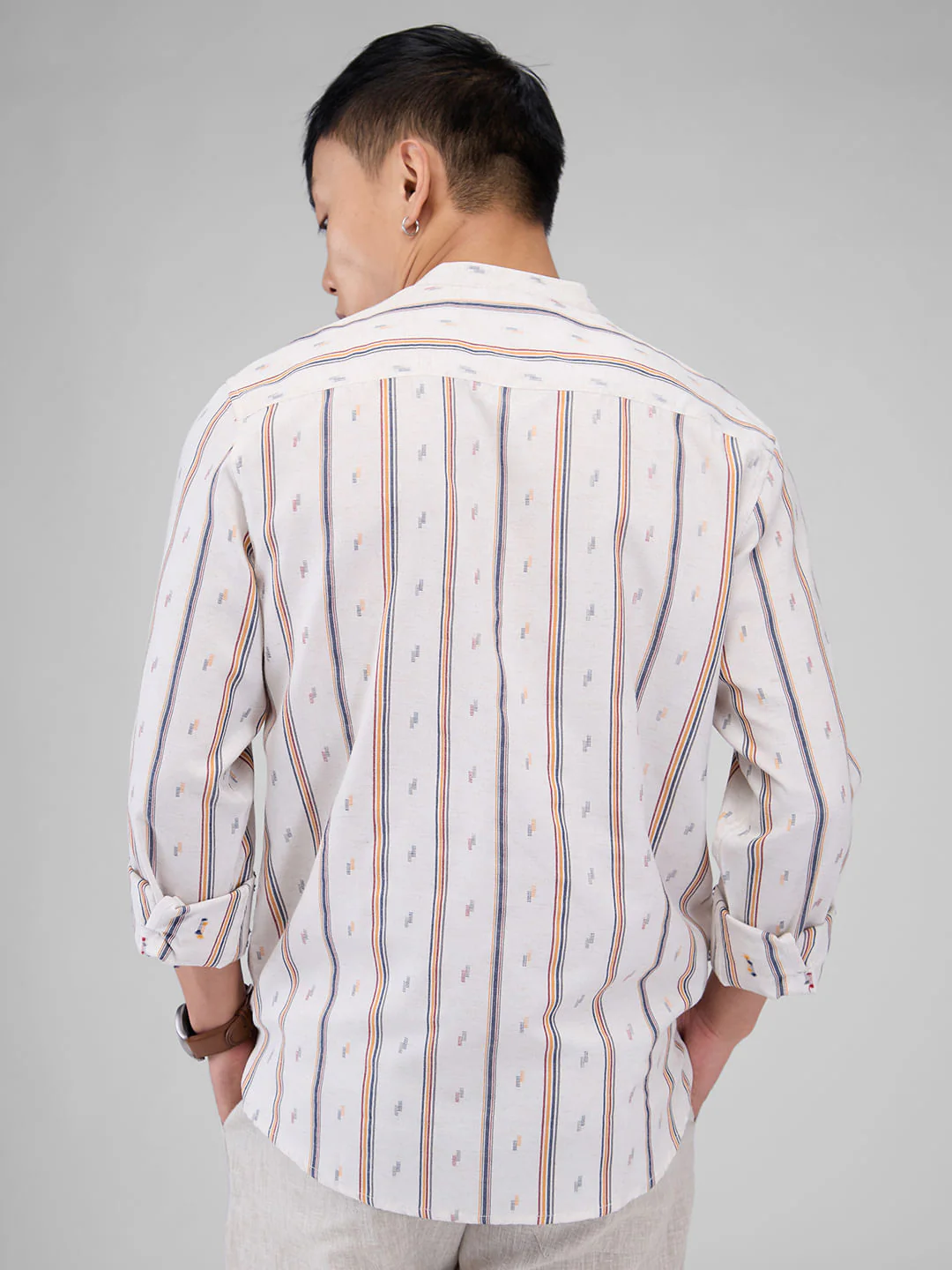 Modish Multicolour Striped Linen Kurta - Image 7