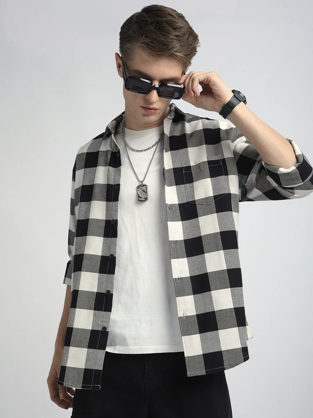 Premium Cotton Monochrome Box Grid Classic Shirt - Image 2