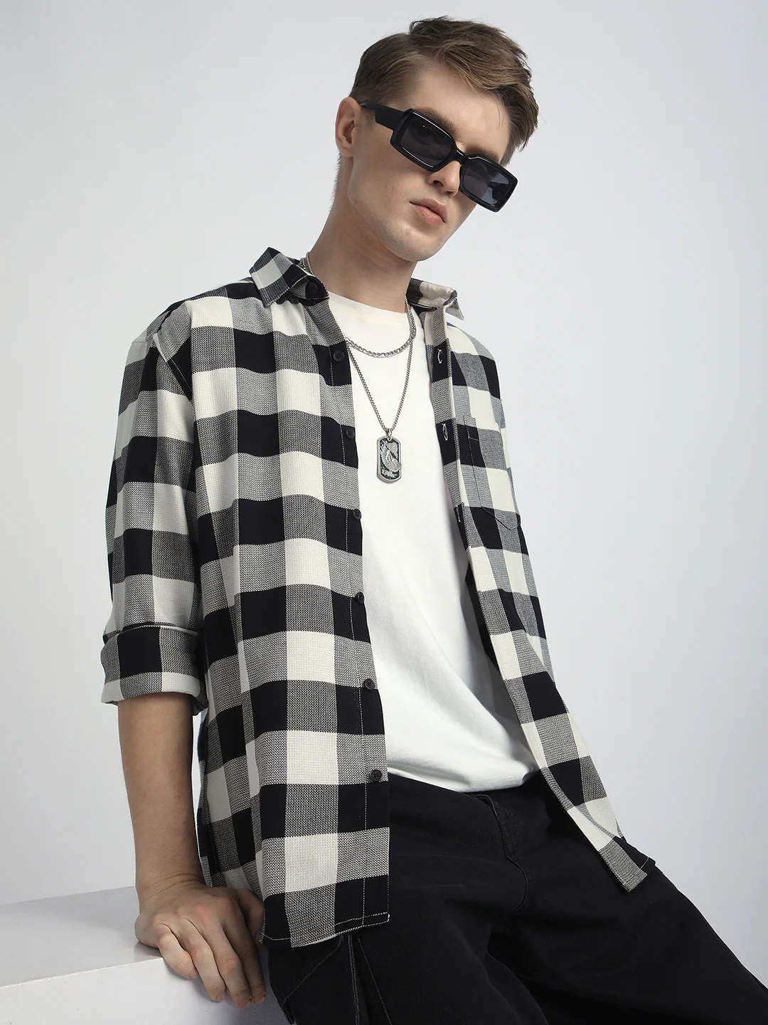 Premium Cotton Monochrome Box Grid Classic Shirt - Image 4