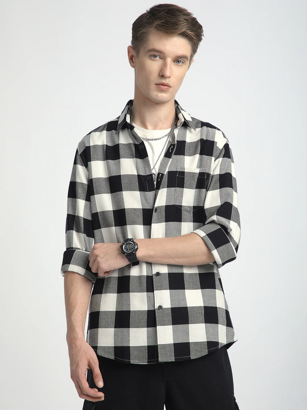 Premium Cotton Monochrome Box Grid Classic Shirt - Image 5