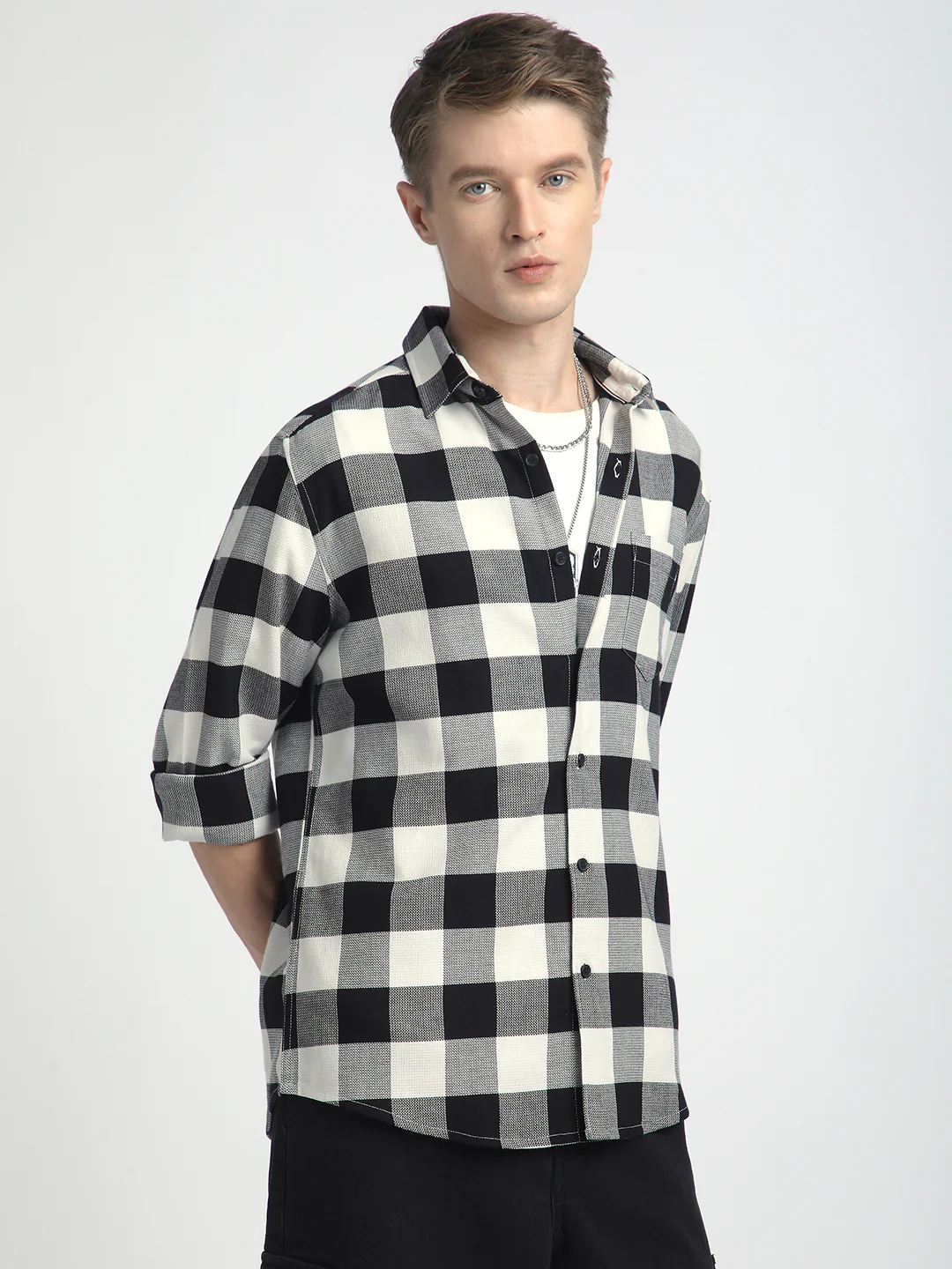 Premium Cotton Monochrome Box Grid Classic Shirt - Image 6