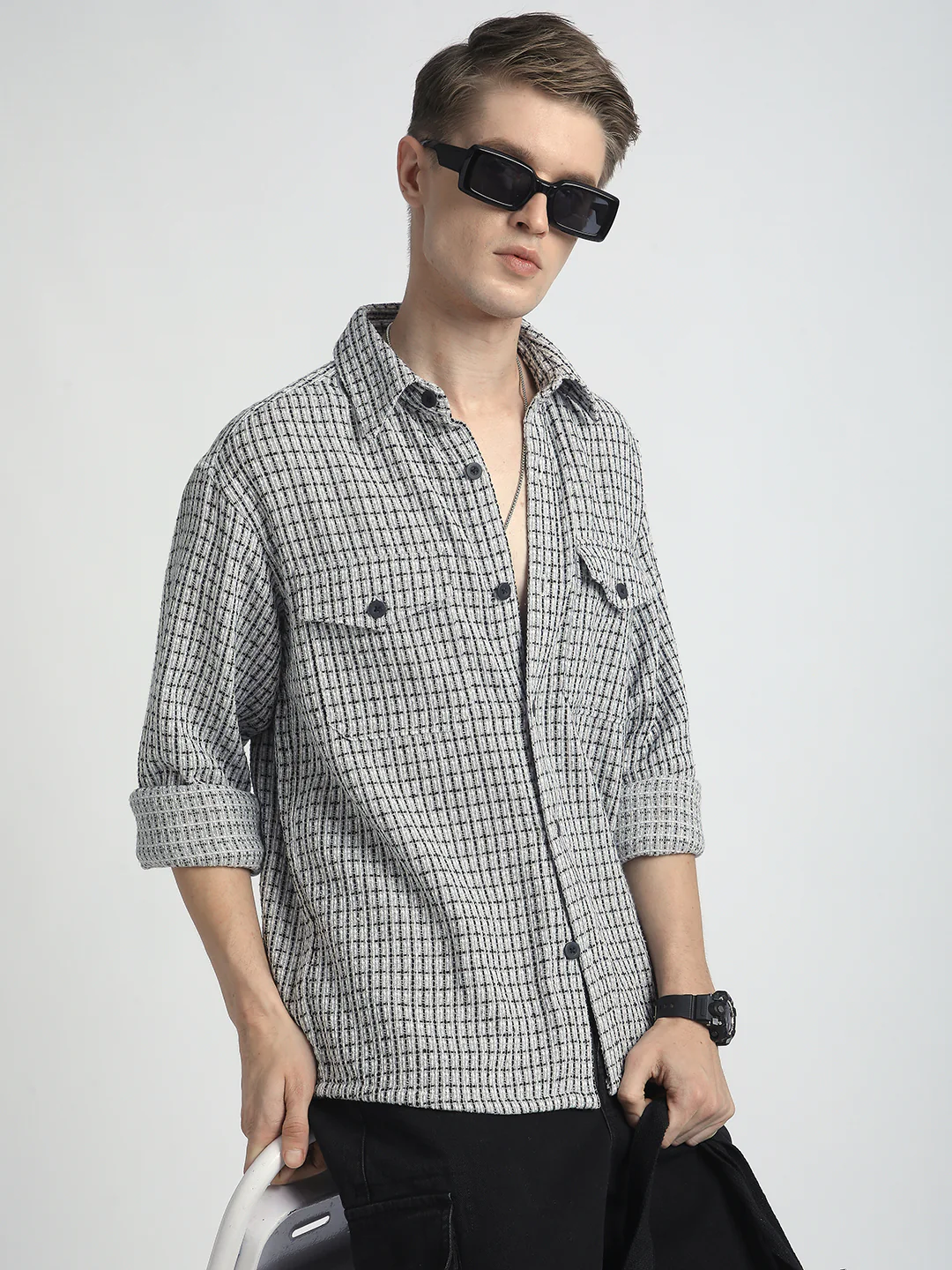 Monochrome Checkmate Woven Twin Pocket Shirt - Image 2