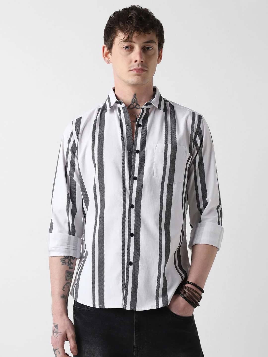 Monochrome Corduroy Striped Shirt - Image 5