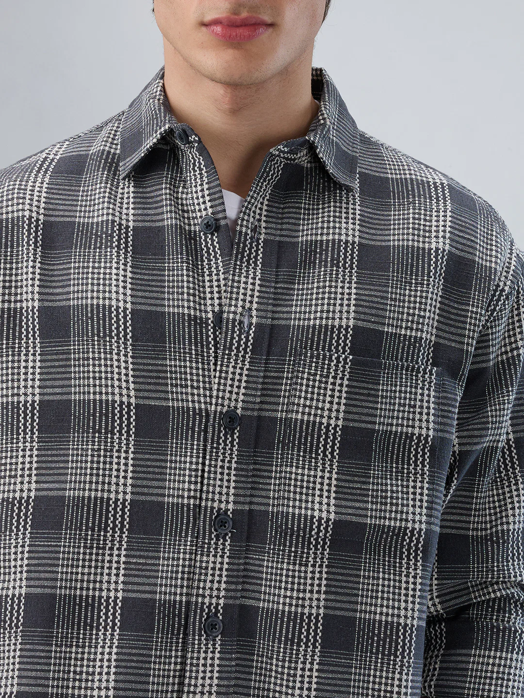 Monochrome Dense Contrast Checks Boxy Fit Crop Shirt - Image 3