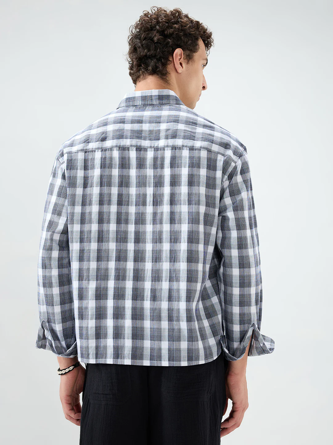 Monochrome Dual Scale Grid Weave Boxy Fit Crop Shirt - Image 6