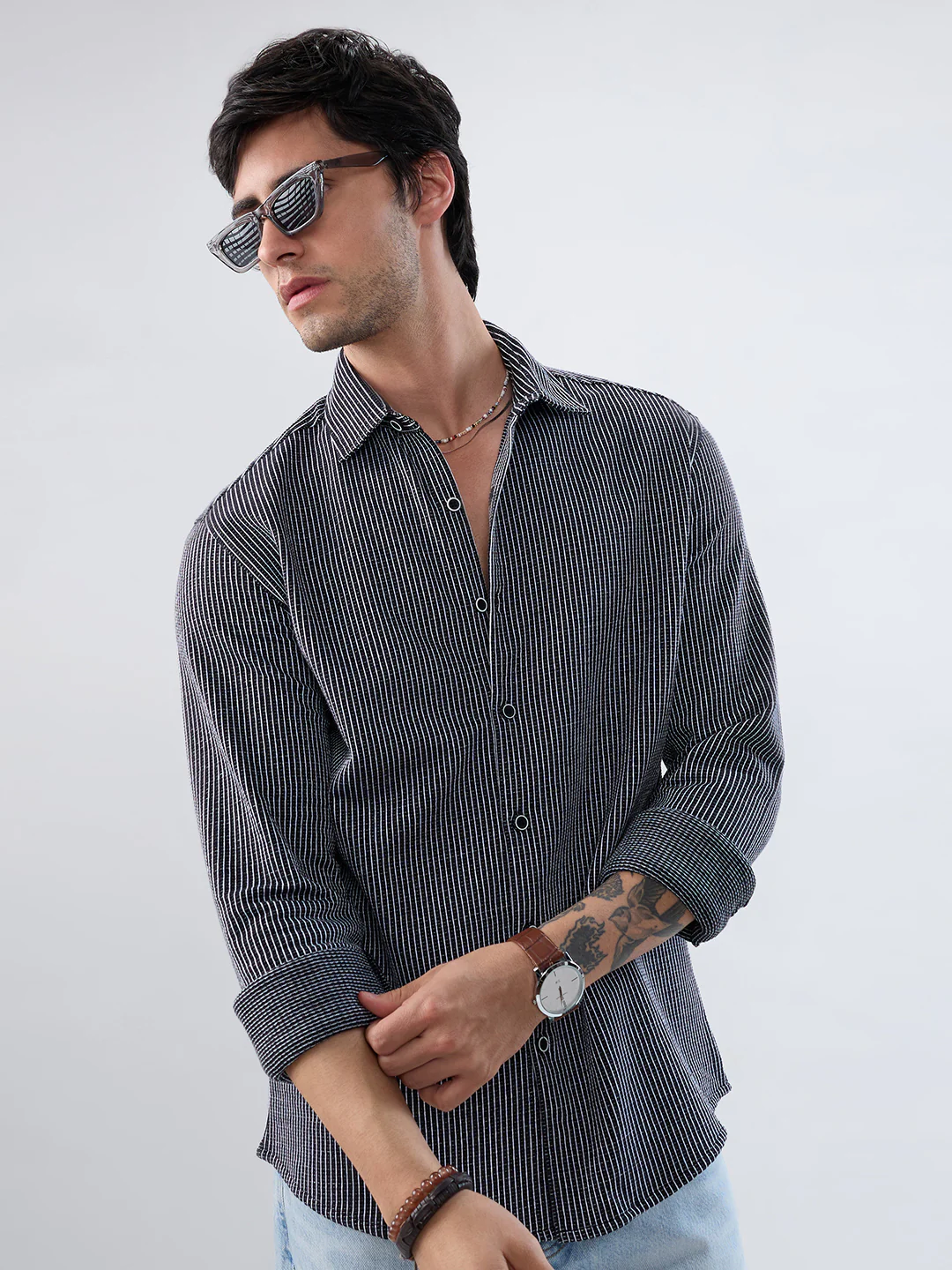 Monochrome Grid Knitted Everyday Shirt - Image 2
