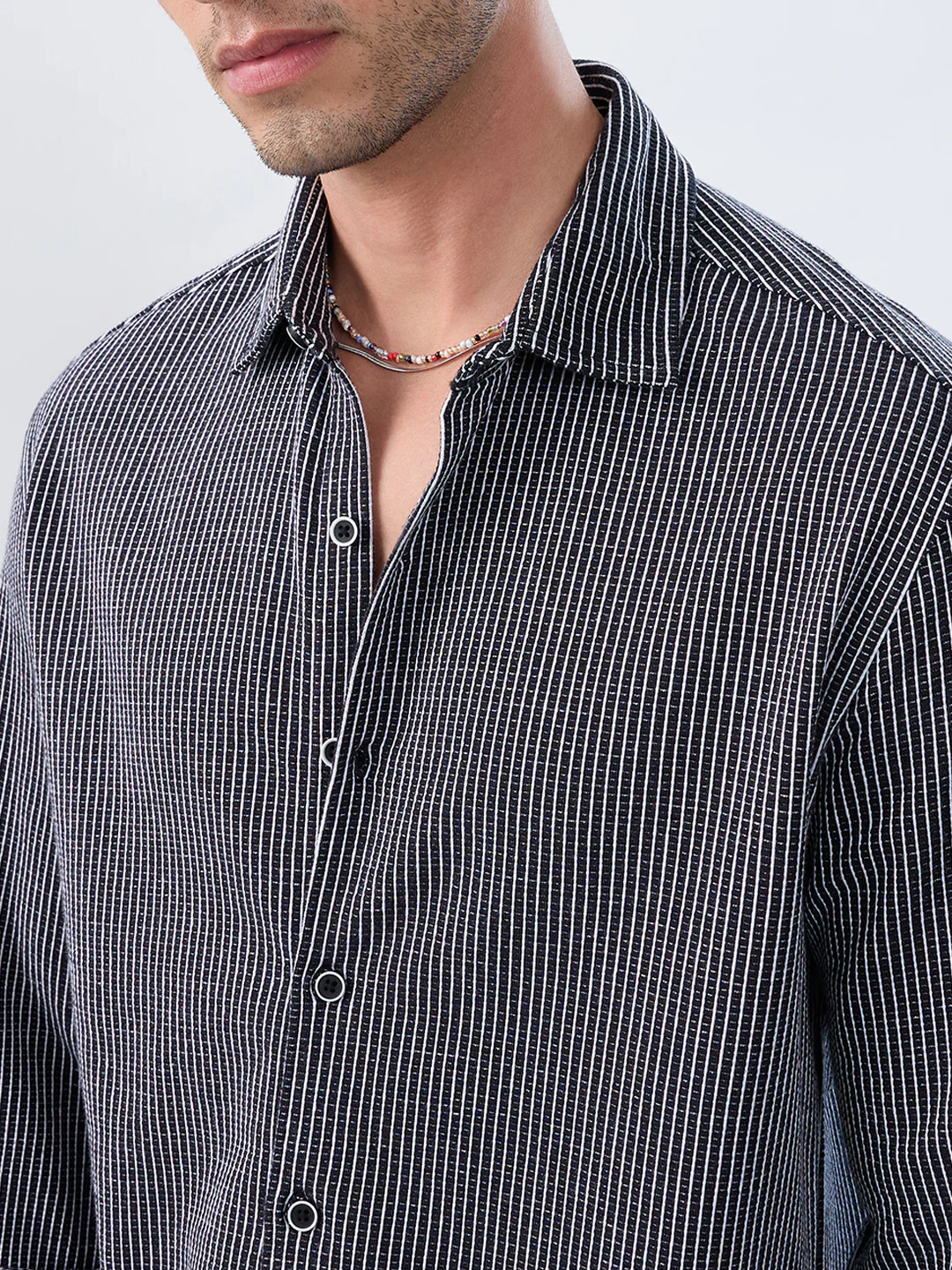Monochrome Grid Knitted Everyday Shirt - Image 3