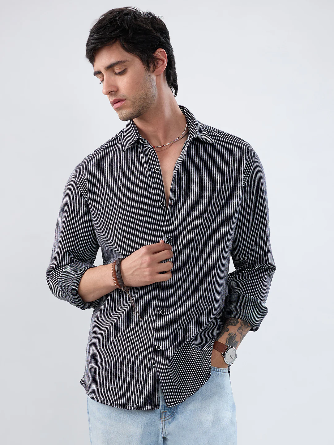 Monochrome Grid Knitted Everyday Shirt - Image 5