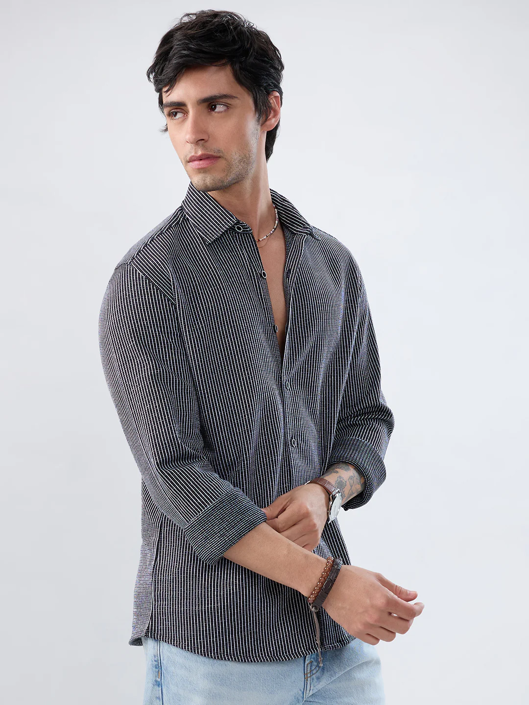 Monochrome Grid Knitted Everyday Shirt - Image 6