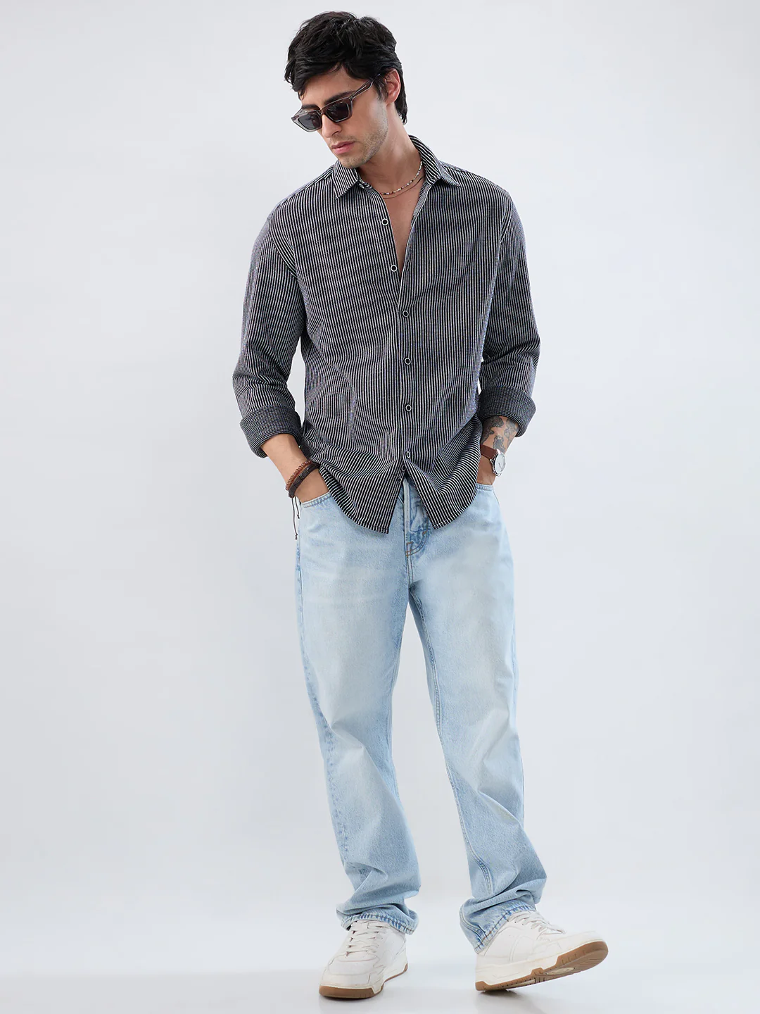 Monochrome Grid Knitted Everyday Shirt - Image 8