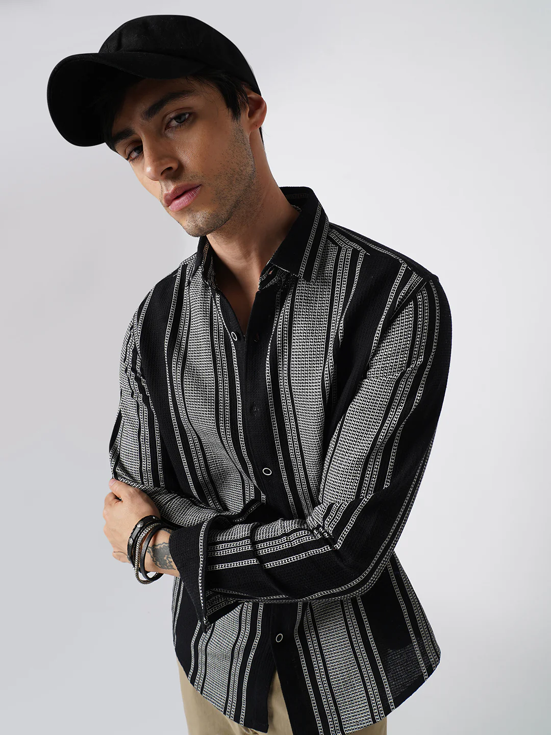 Monochrome Handloom Finish Panel Luxe Shirt - Image 2