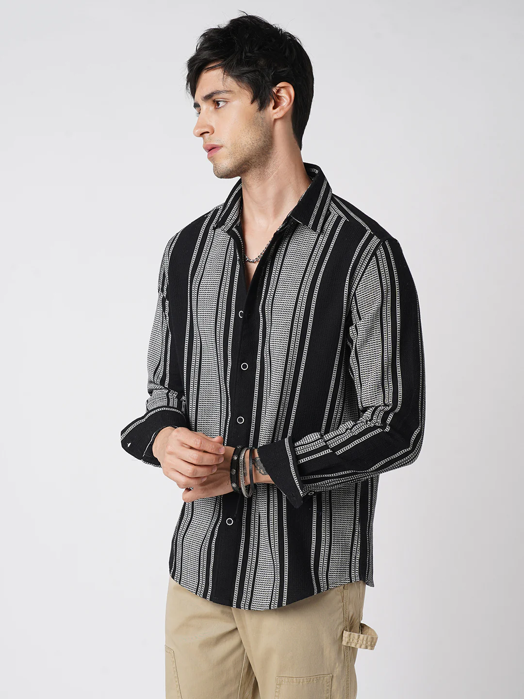 Monochrome Handloom Finish Panel Luxe Shirt - Image 5