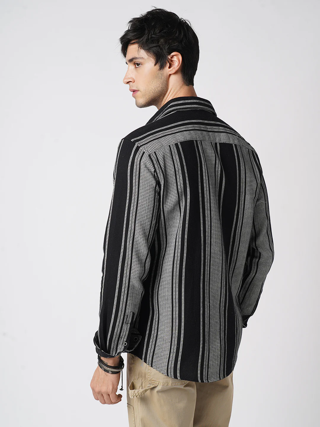 Monochrome Handloom Finish Panel Luxe Shirt - Image 6
