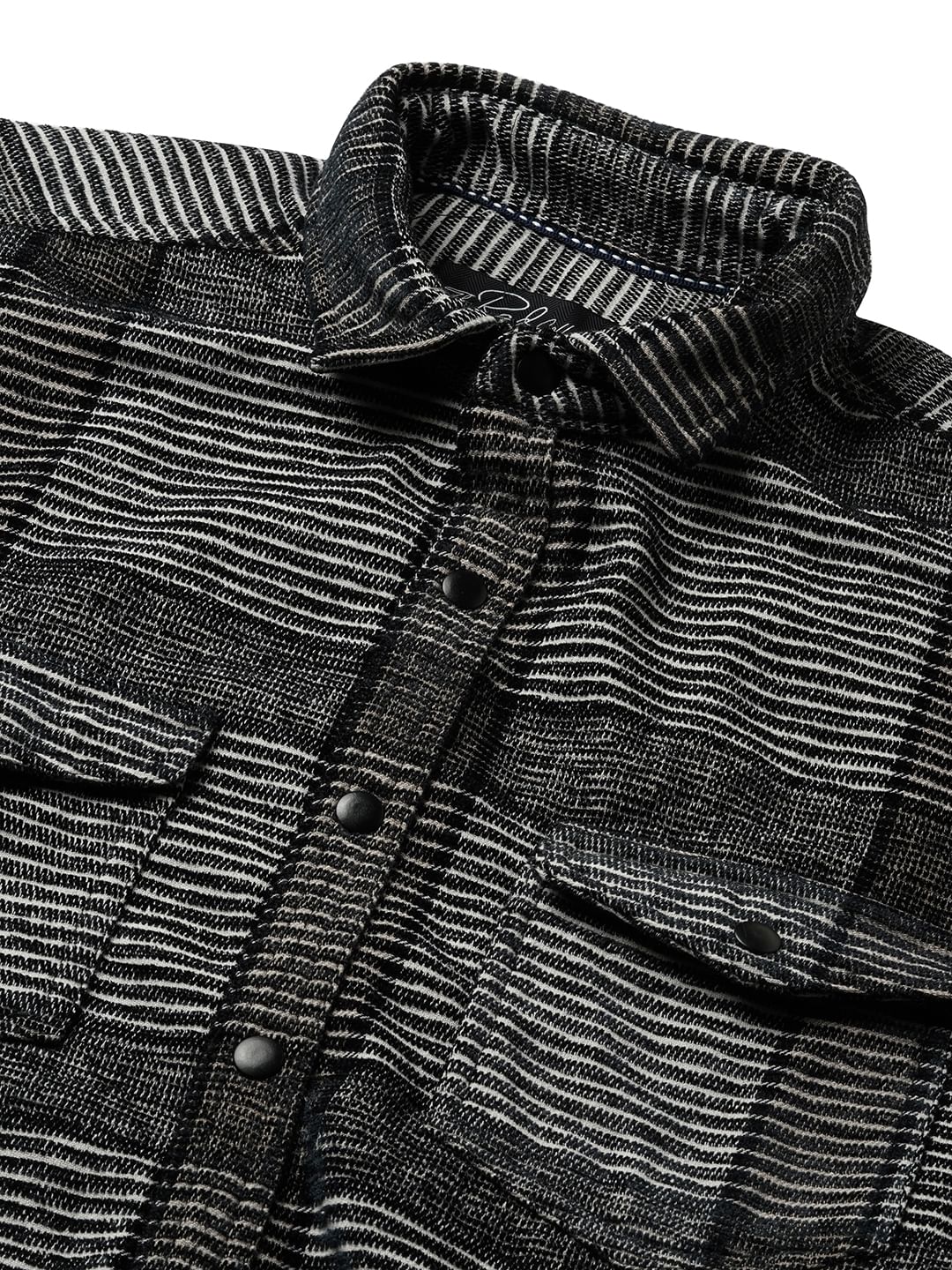 Monochrome Horizontal Stripes Double Flap Pocket Shirt - Image 3
