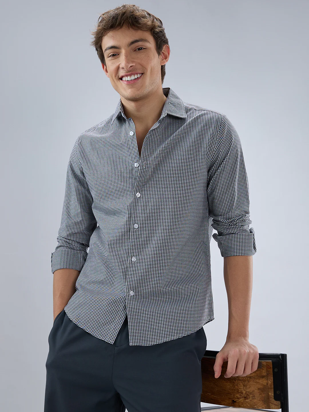 Monochrome Micro Gingham Checks Oxford Shirt - Image 2
