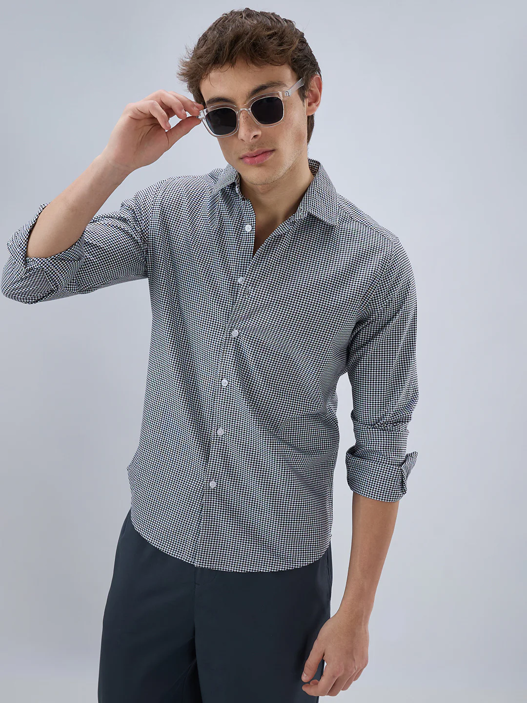 Monochrome Micro Gingham Checks Oxford Shirt - Image 4