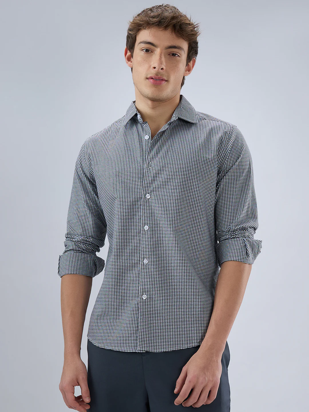 Monochrome Micro Gingham Checks Oxford Shirt - Image 5
