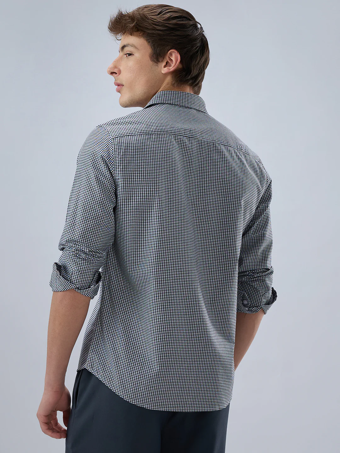 Monochrome Micro Gingham Checks Oxford Shirt - Image 7