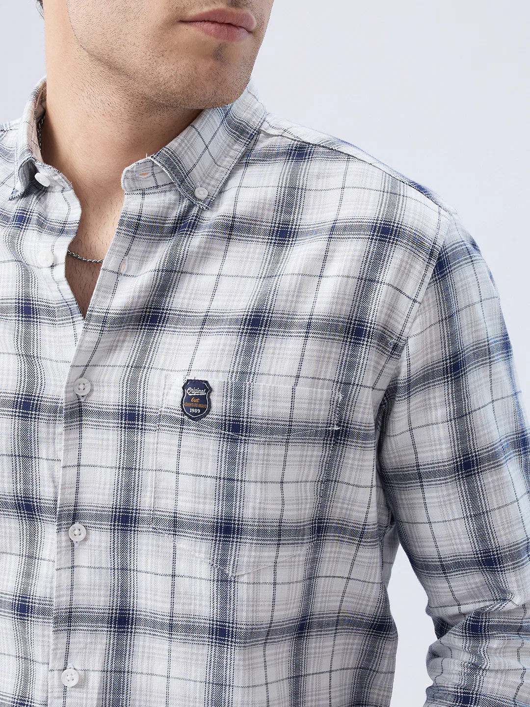 Monochrome Plaid Checks Button-Down Collar Shirt - Image 3