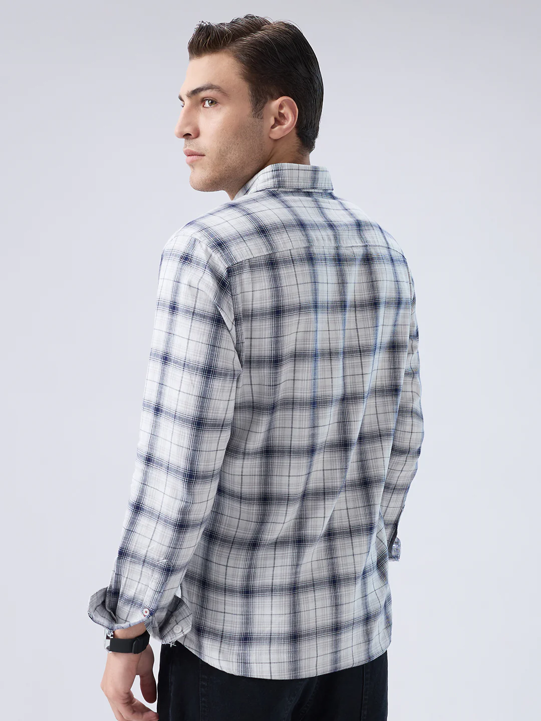 Monochrome Plaid Checks Button-Down Collar Shirt - Image 7