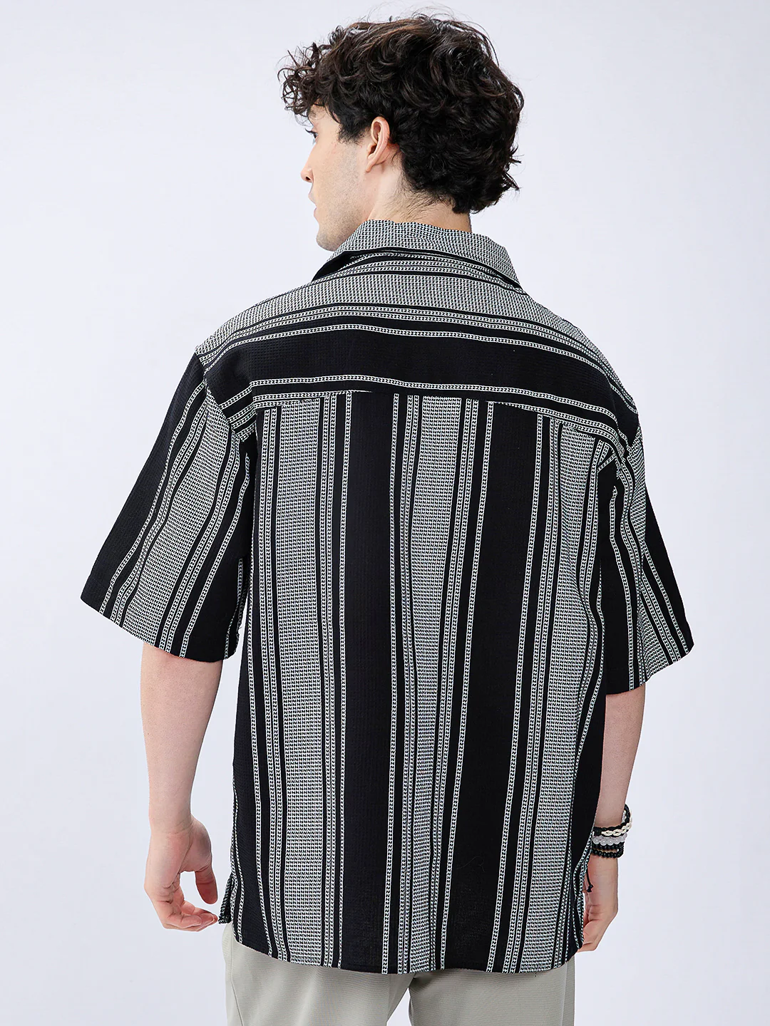Monotone Vintage Striped Oversized Polo Shirt - Image 6