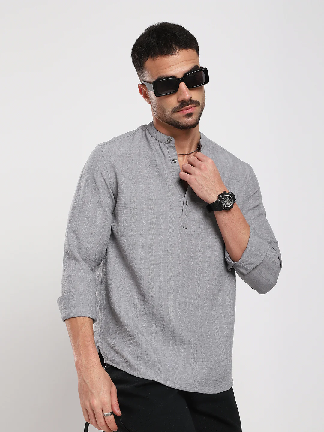 Monsoon Grey Refined Jacquard Striped Kurta - Image 2
