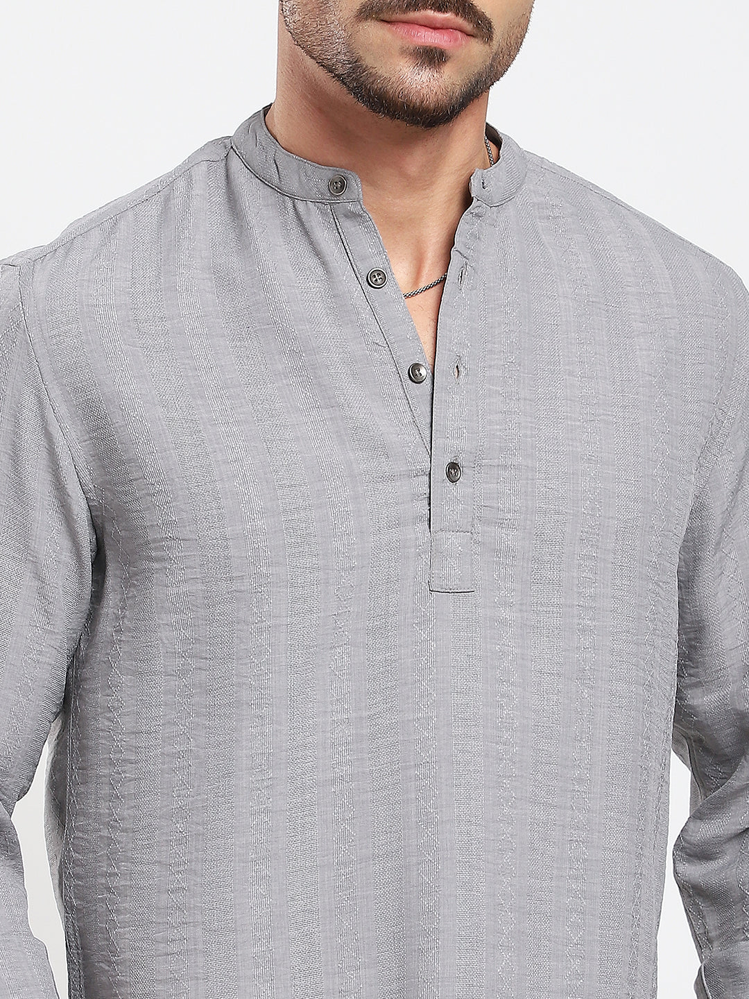 Monsoon Grey Refined Jacquard Striped Kurta - Image 3
