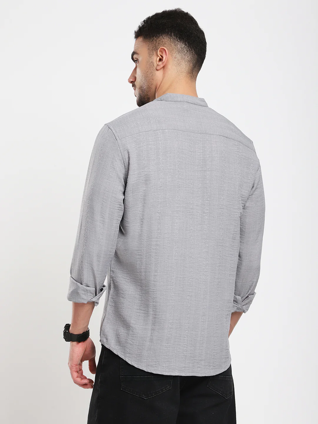 Monsoon Grey Refined Jacquard Striped Kurta - Image 6