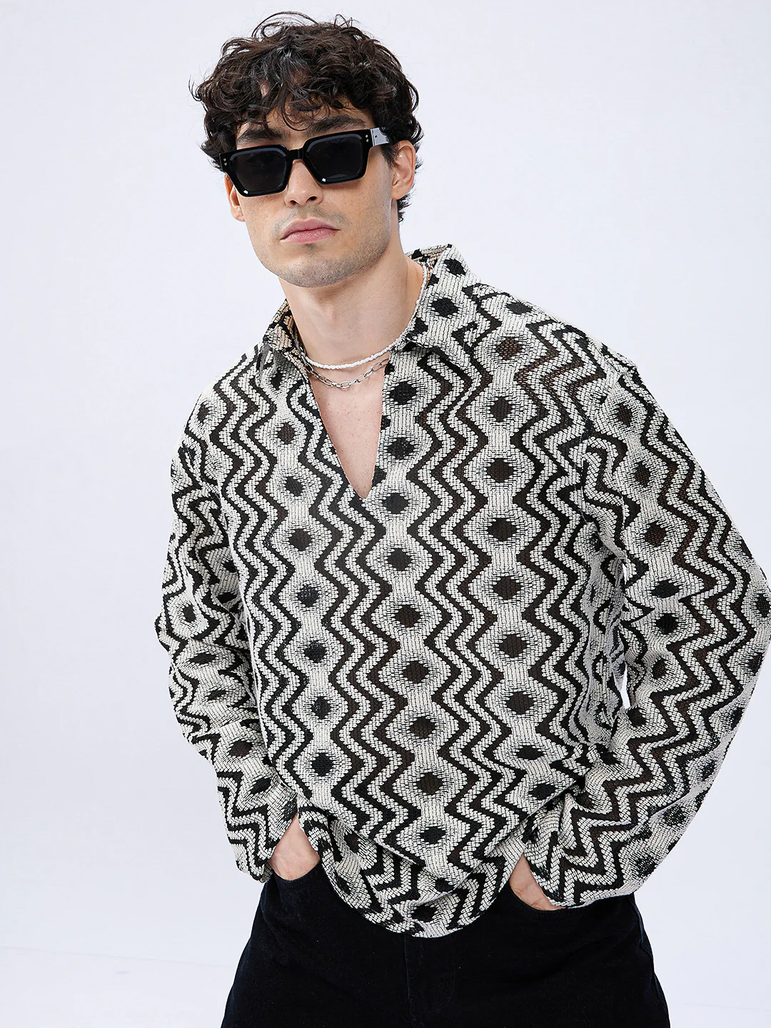 Monsoon Rhythm Designer Mesh Oversized Polo shirt - Image 4