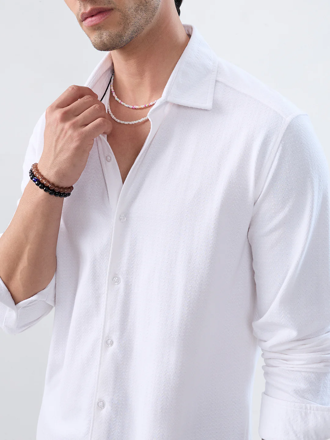 Moonlight White Jacquard Everyday Knit Shirt - Image 3