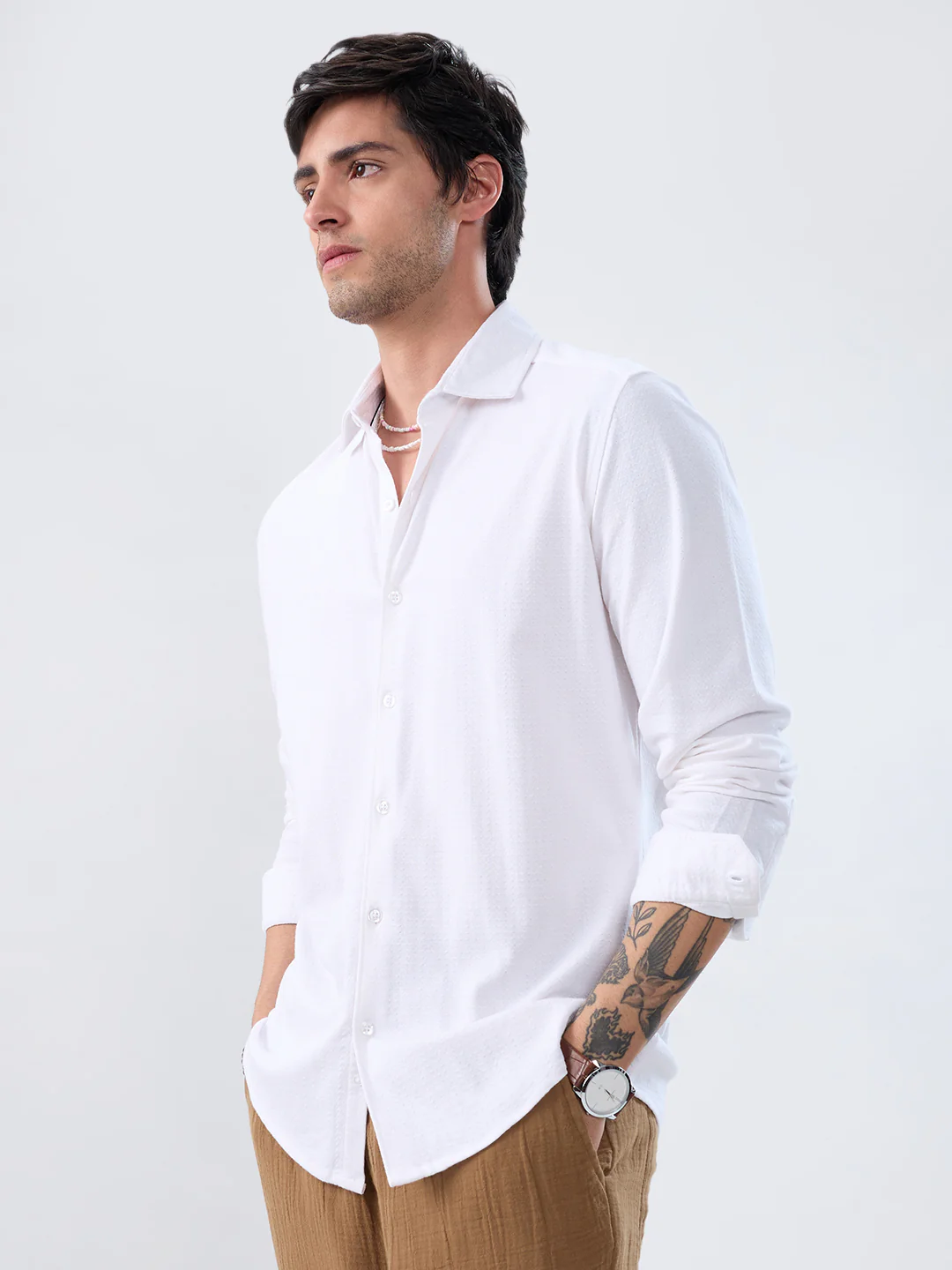 Moonlight White Jacquard Everyday Knit Shirt - Image 5