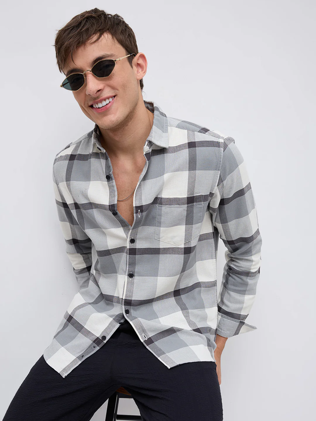 Moonmist Grey Statement Check Shirt - Image 2