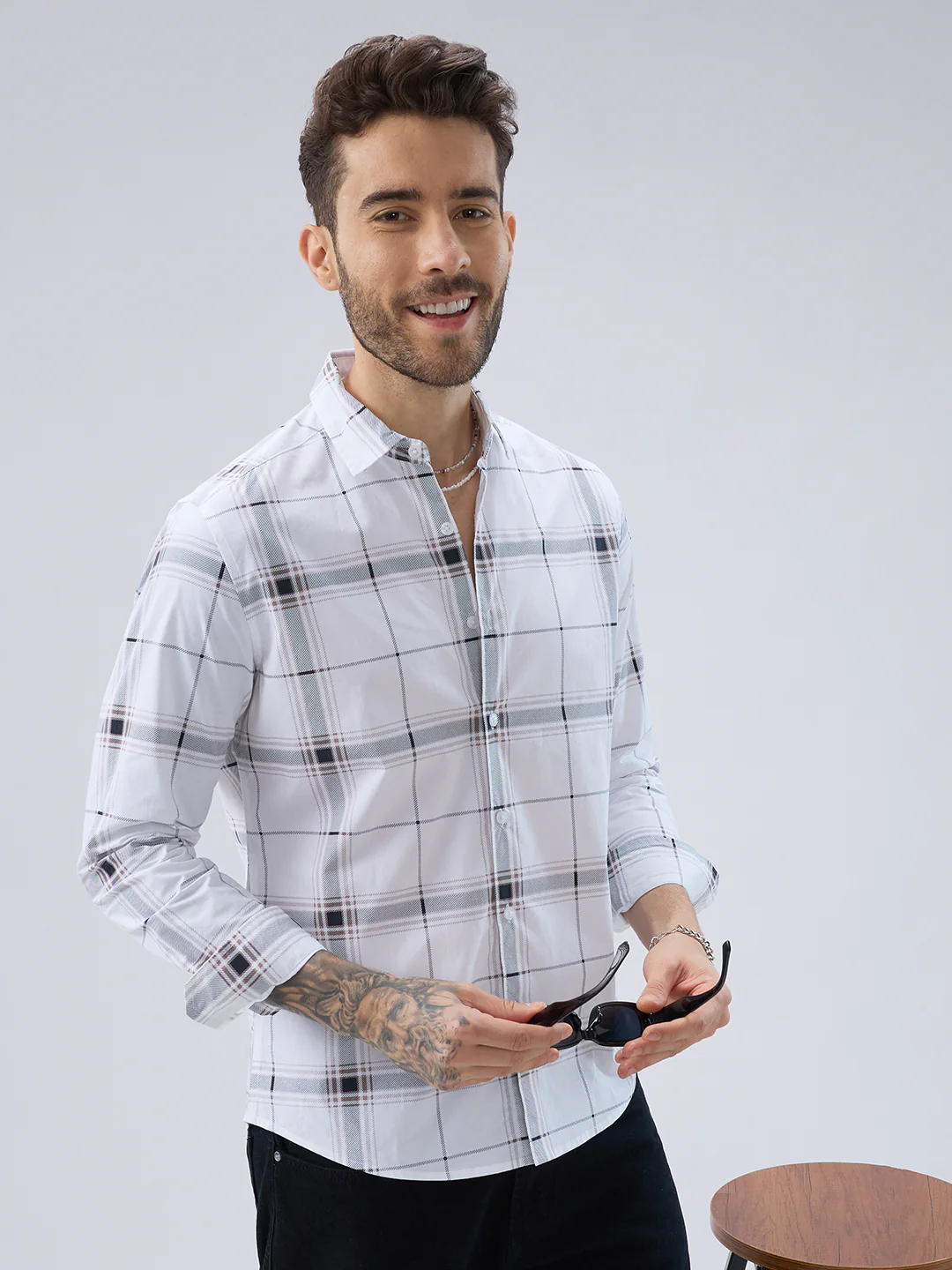 Morning Brew Neutral Checks Shirt - Image 2