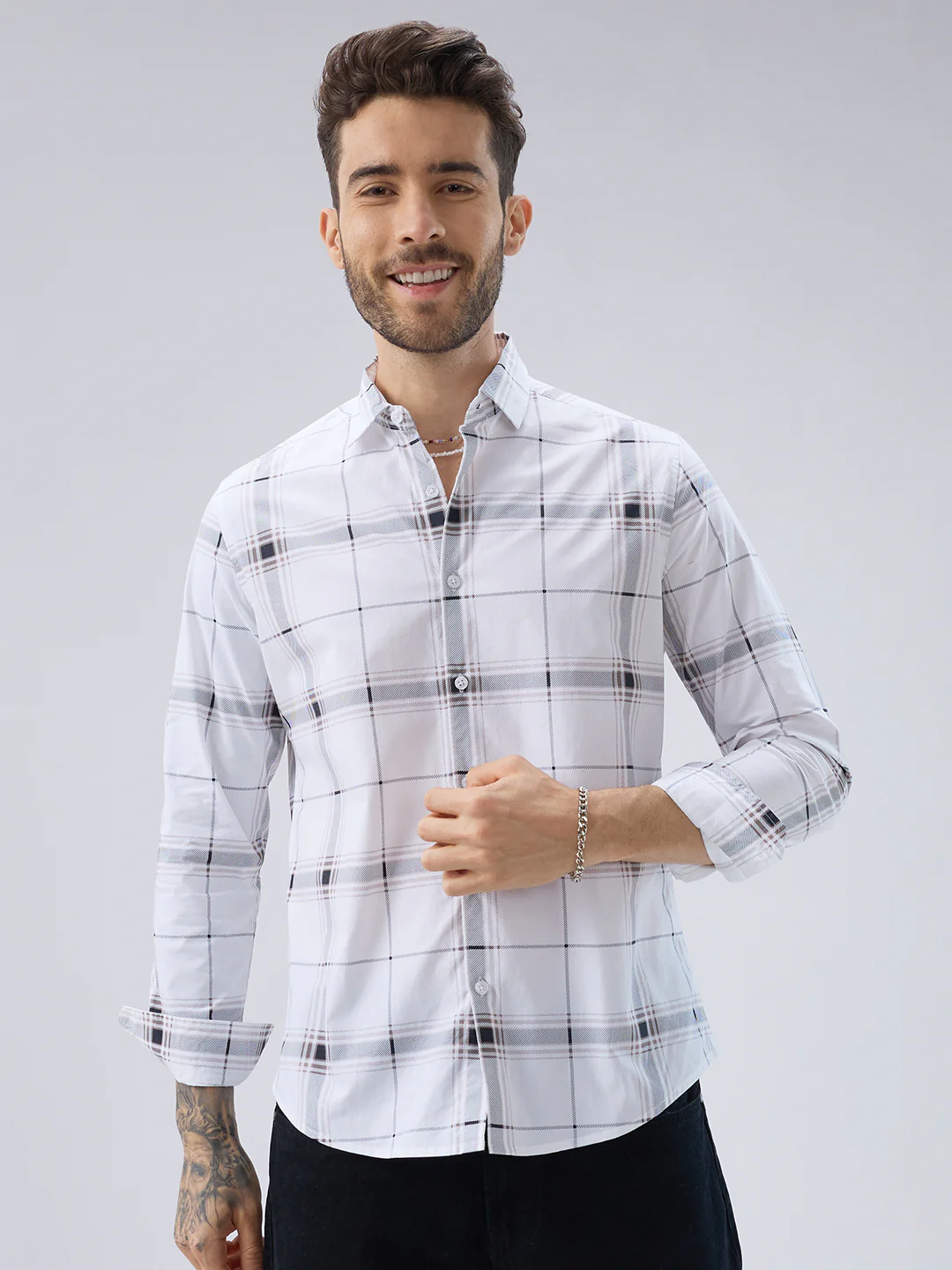 Morning Brew Neutral Checks Shirt - Image 4