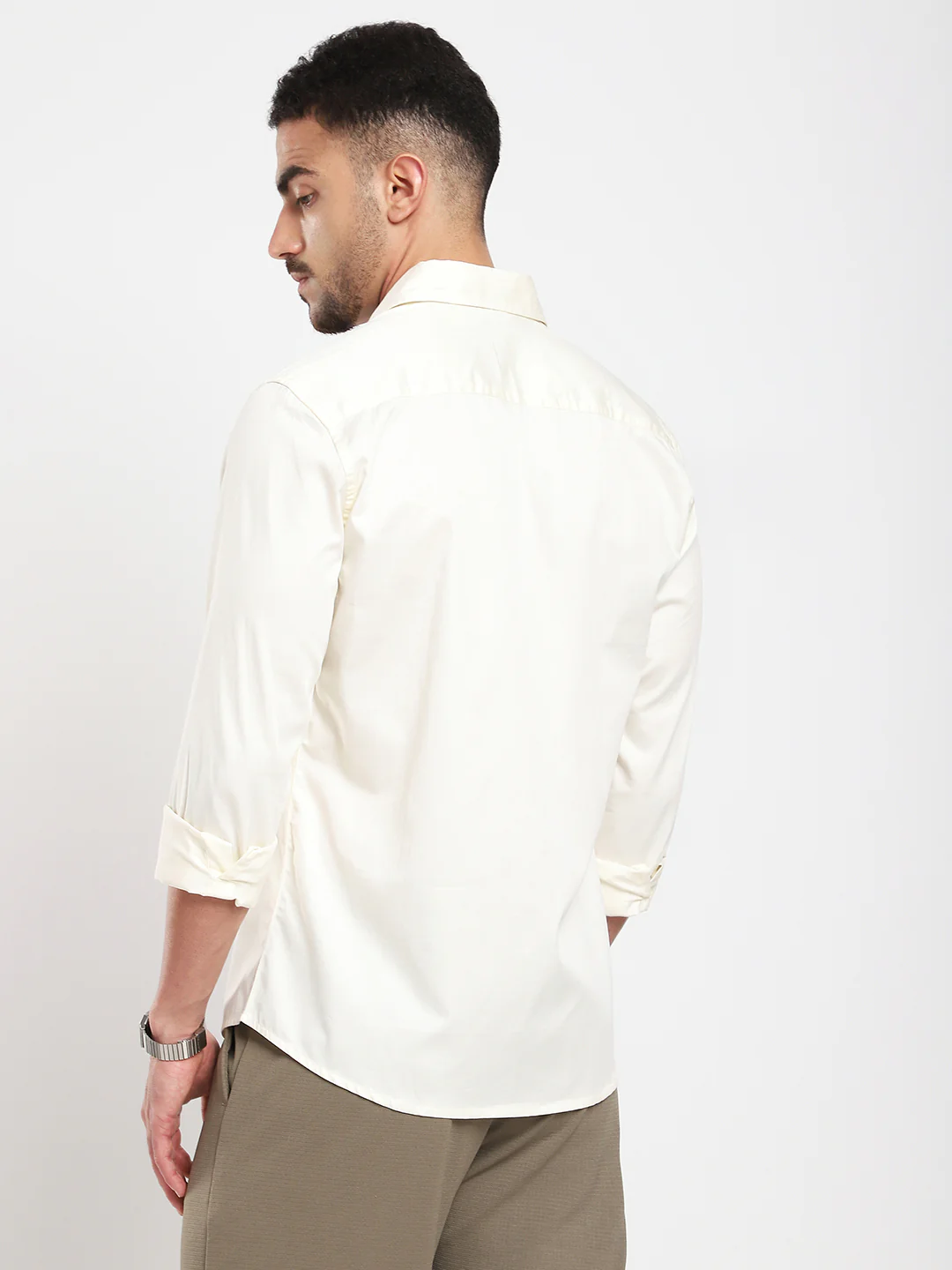 Morning Mist Satin Button-Down Collar Cream Shirt - Image 6