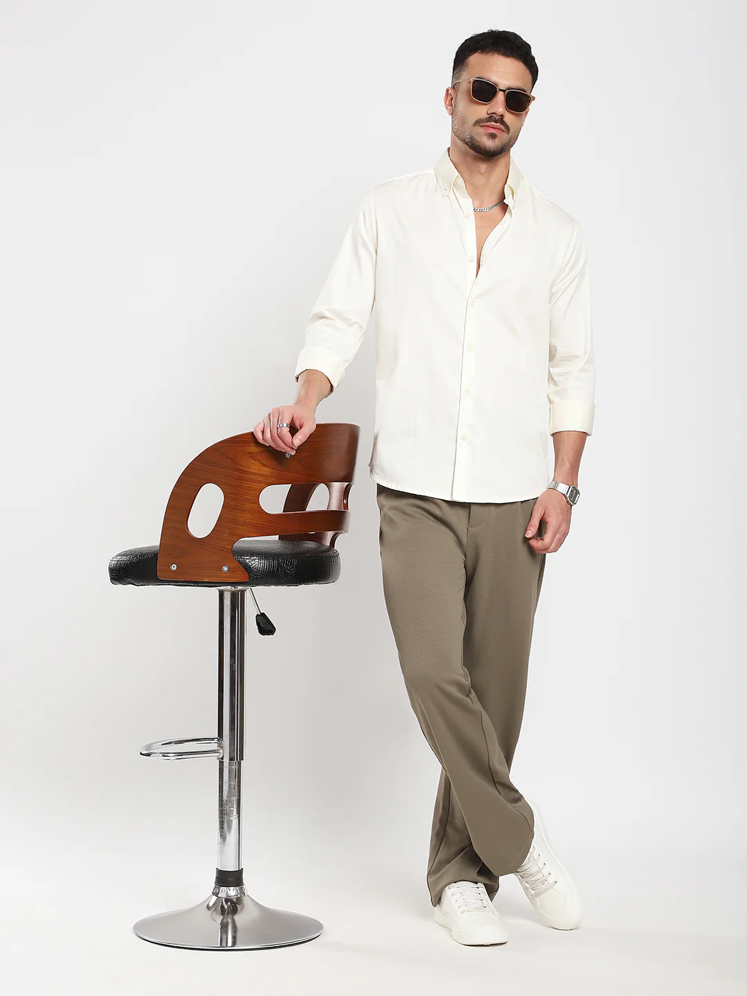 Morning Mist Satin Button-Down Collar Cream Shirt - Image 7