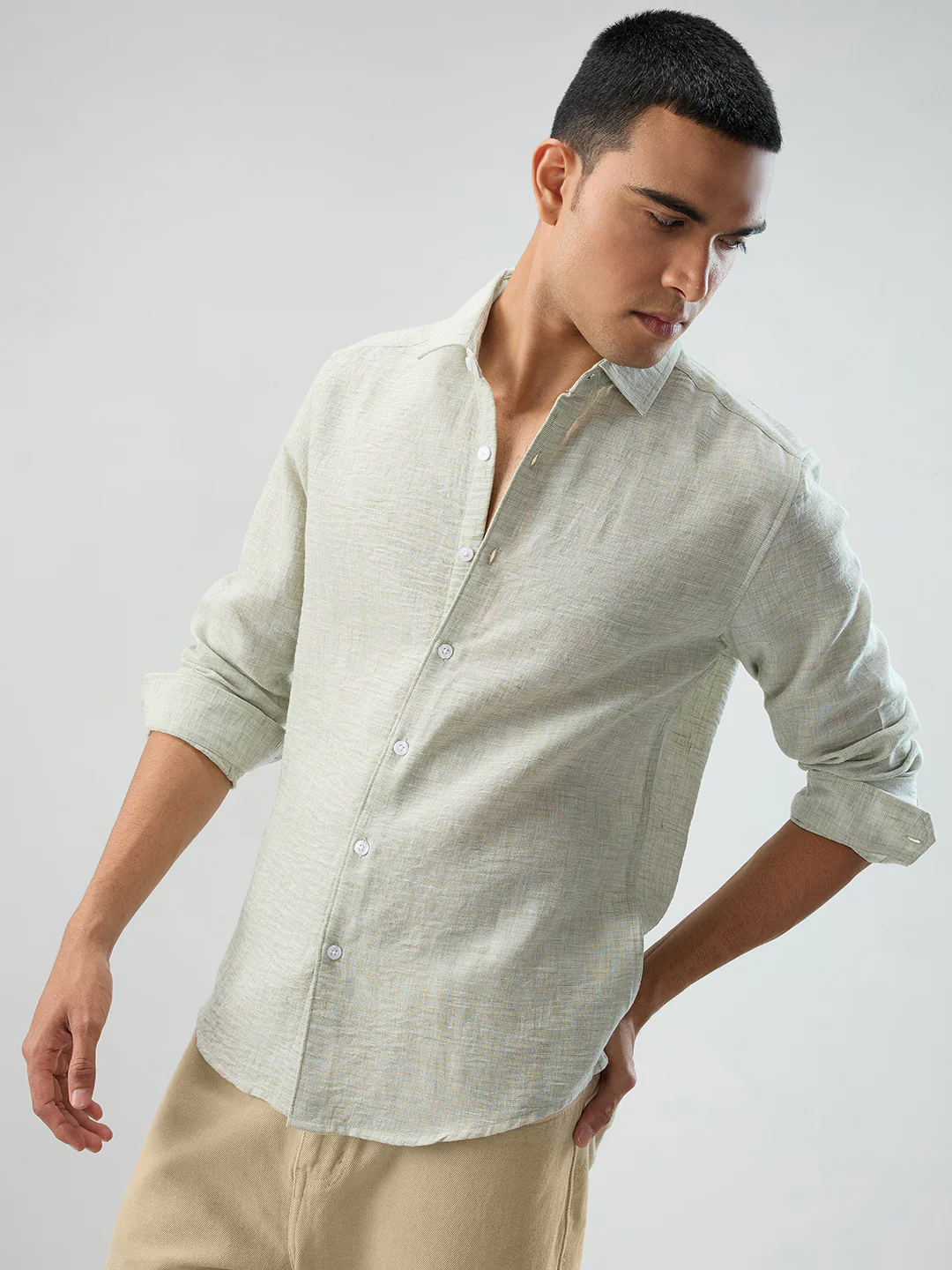 Moss Green Crinkled Textured Shirt - Image 2