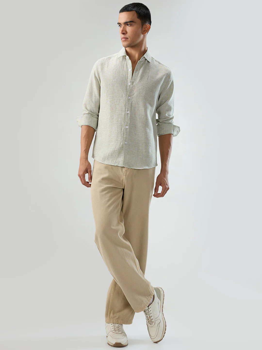 Moss Green Crinkled Textured Shirt - Image 7