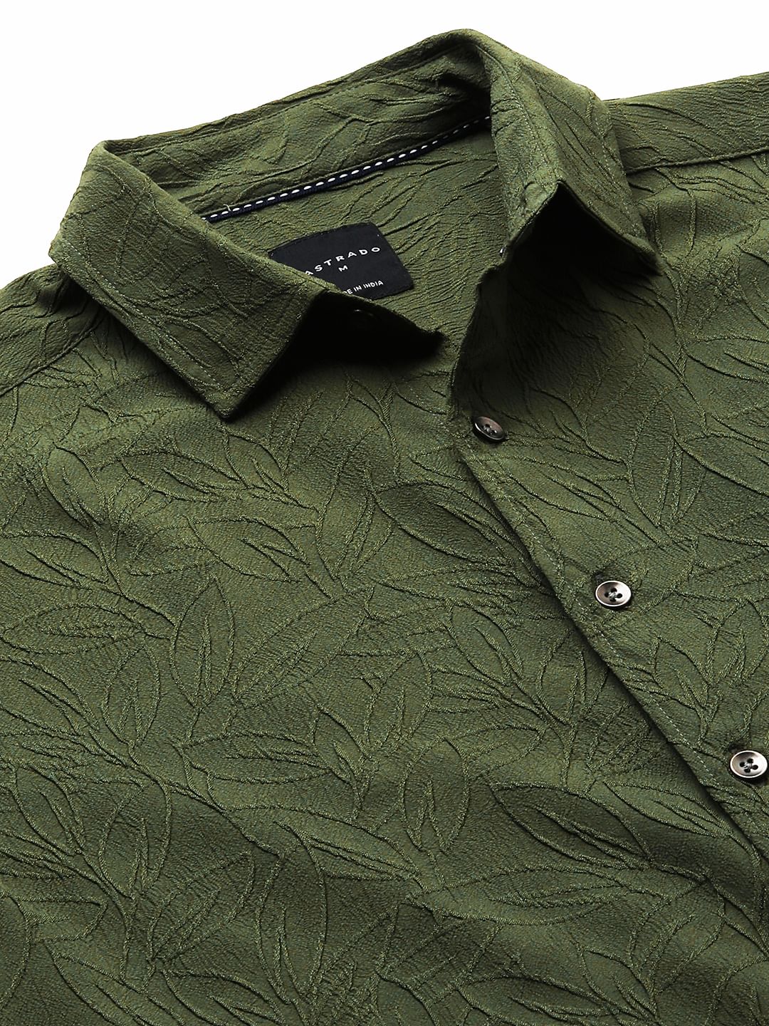 Moss Green Leaf Textured Shirt - Image 3