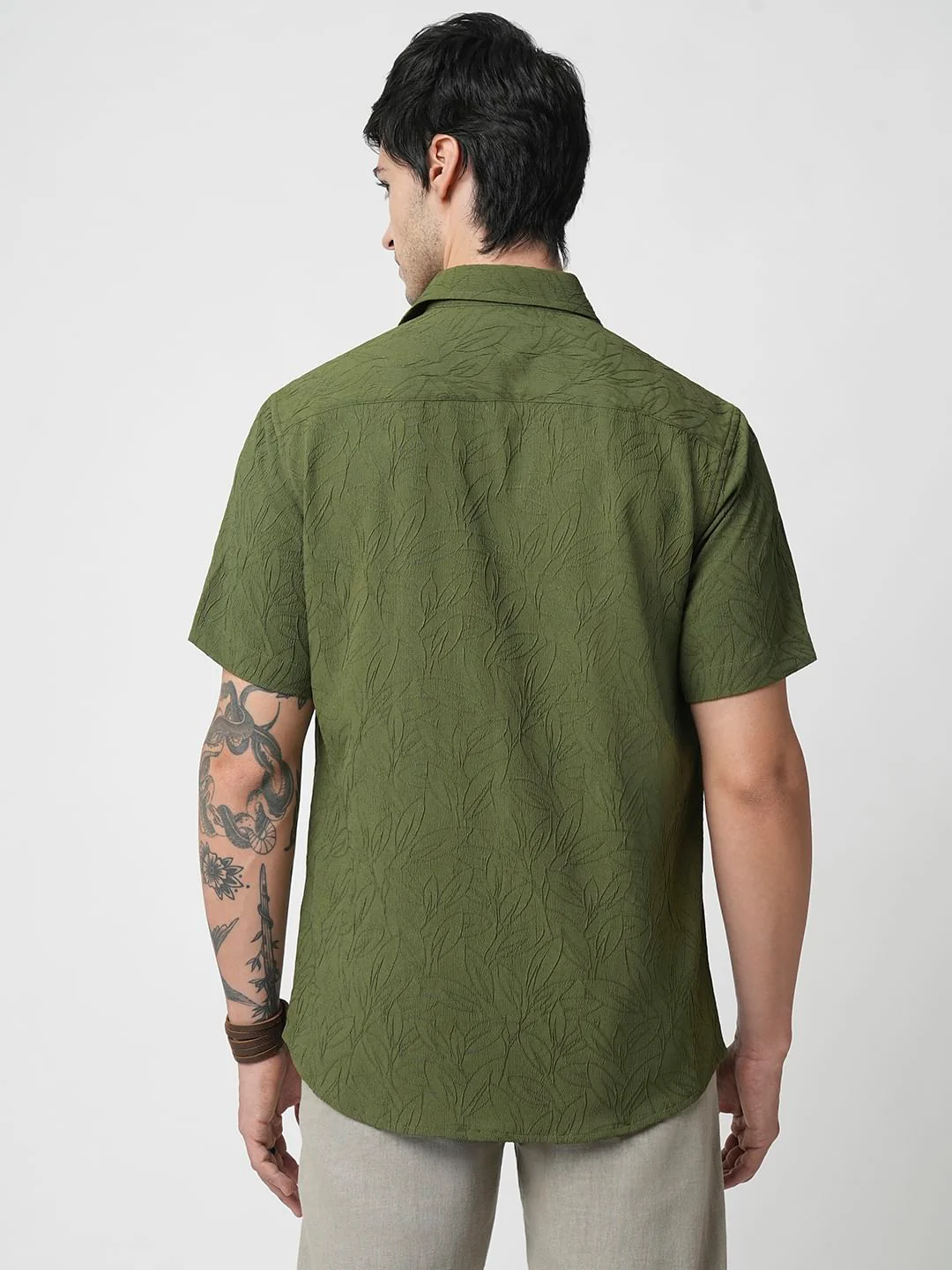 Moss Green Leaf Textured Shirt - Image 6