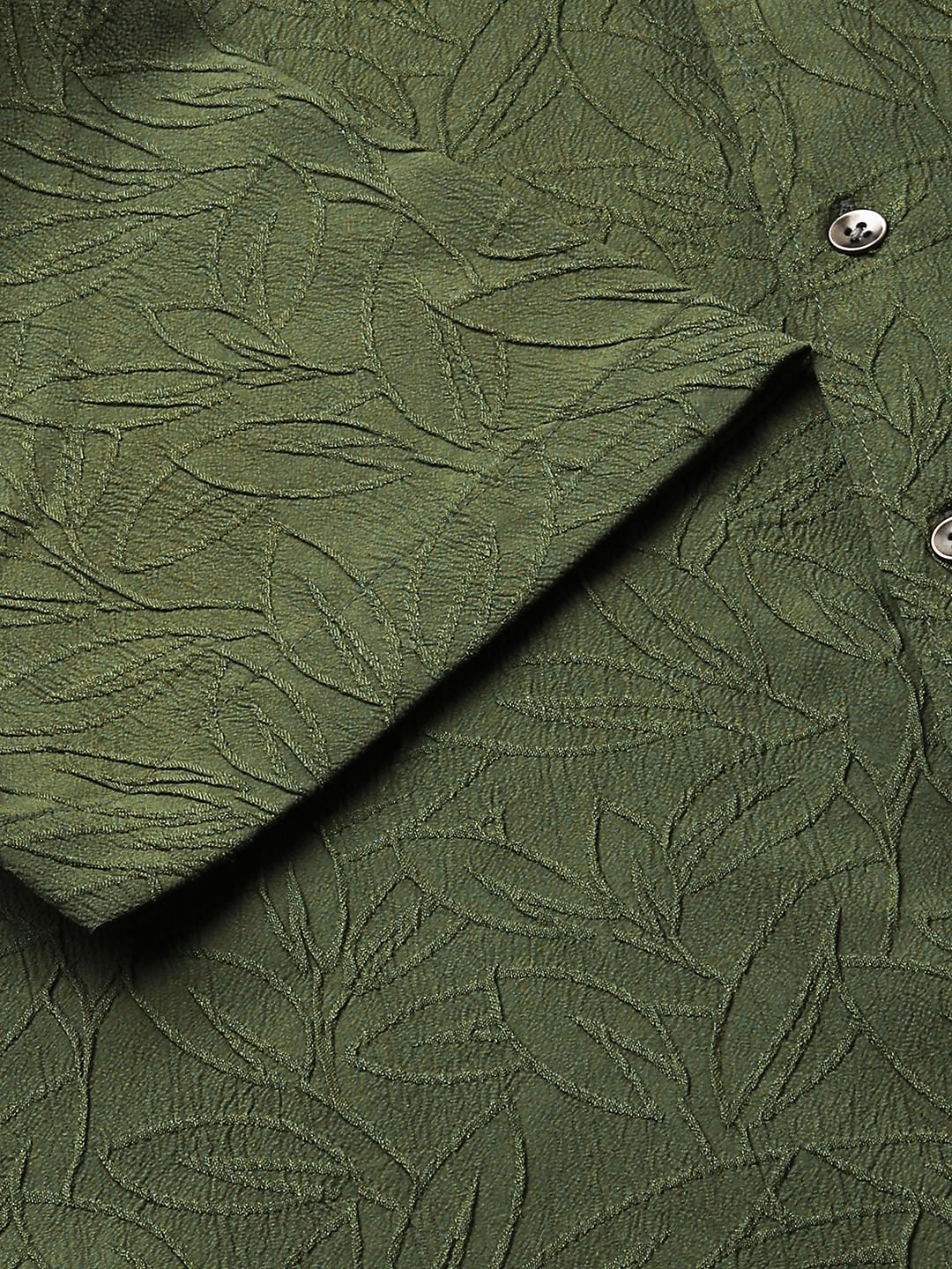 Moss Green Leaf Textured Shirt - Image 8