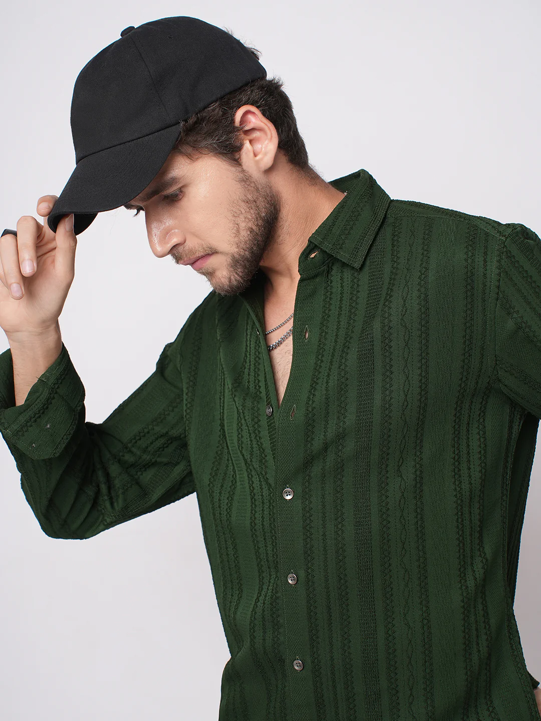 Mughal Green Jacquard Striped Shirt - Image 2
