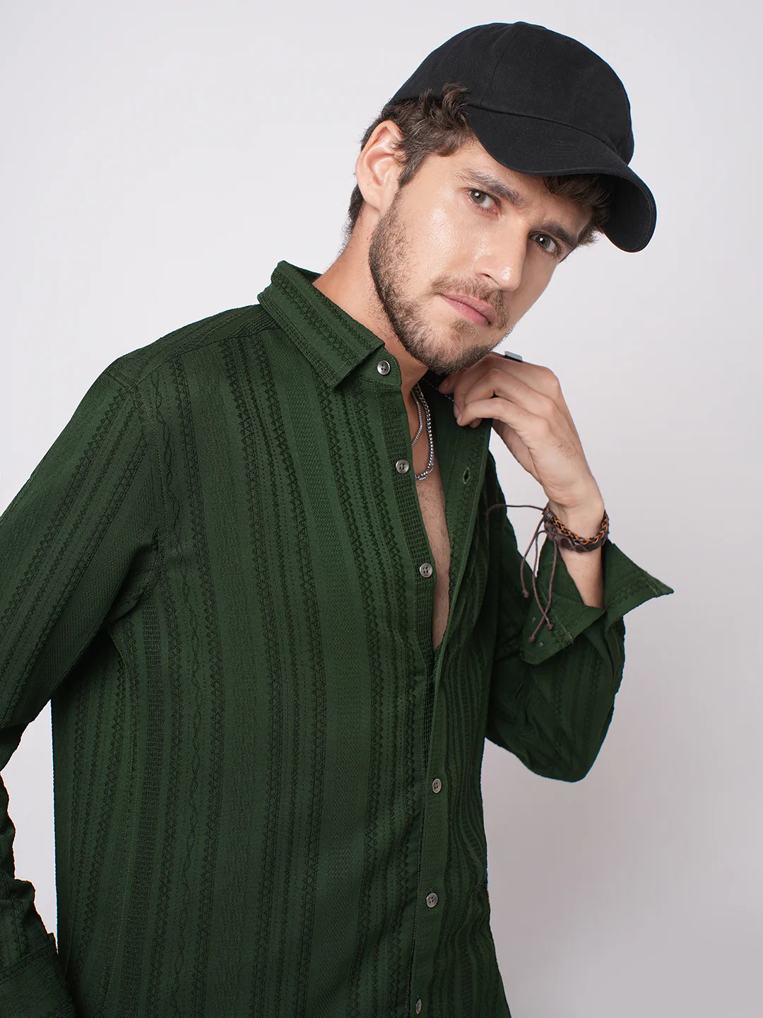 Mughal Green Jacquard Striped Shirt - Image 4