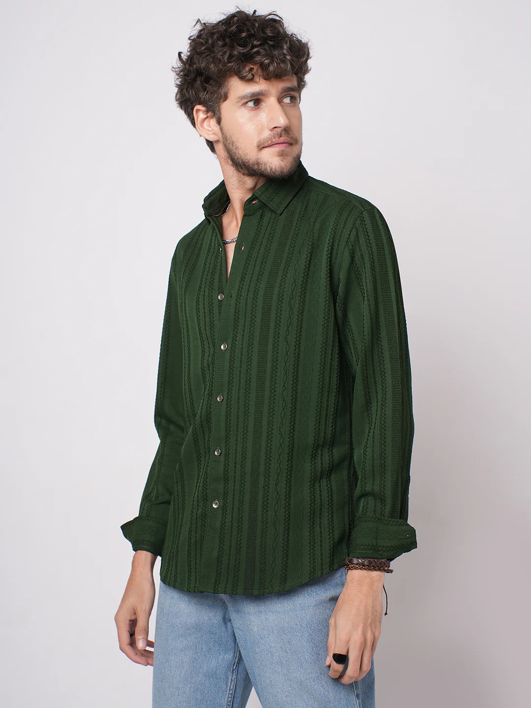Mughal Green Jacquard Striped Shirt - Image 6