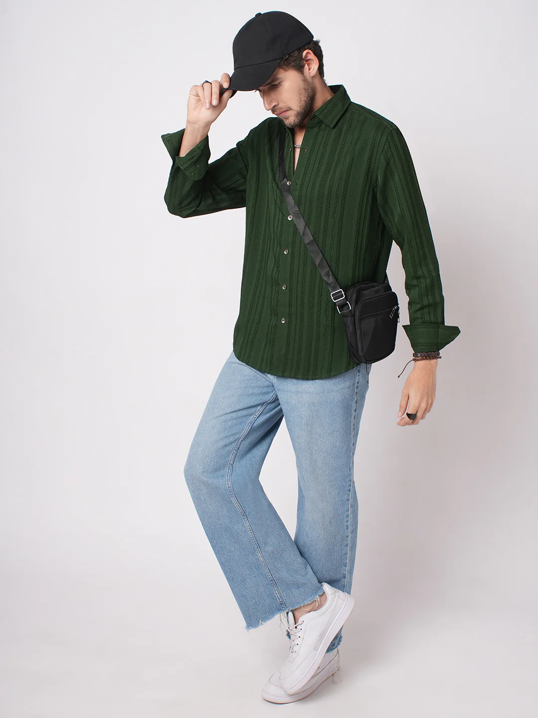 Mughal Green Jacquard Striped Shirt - Image 8