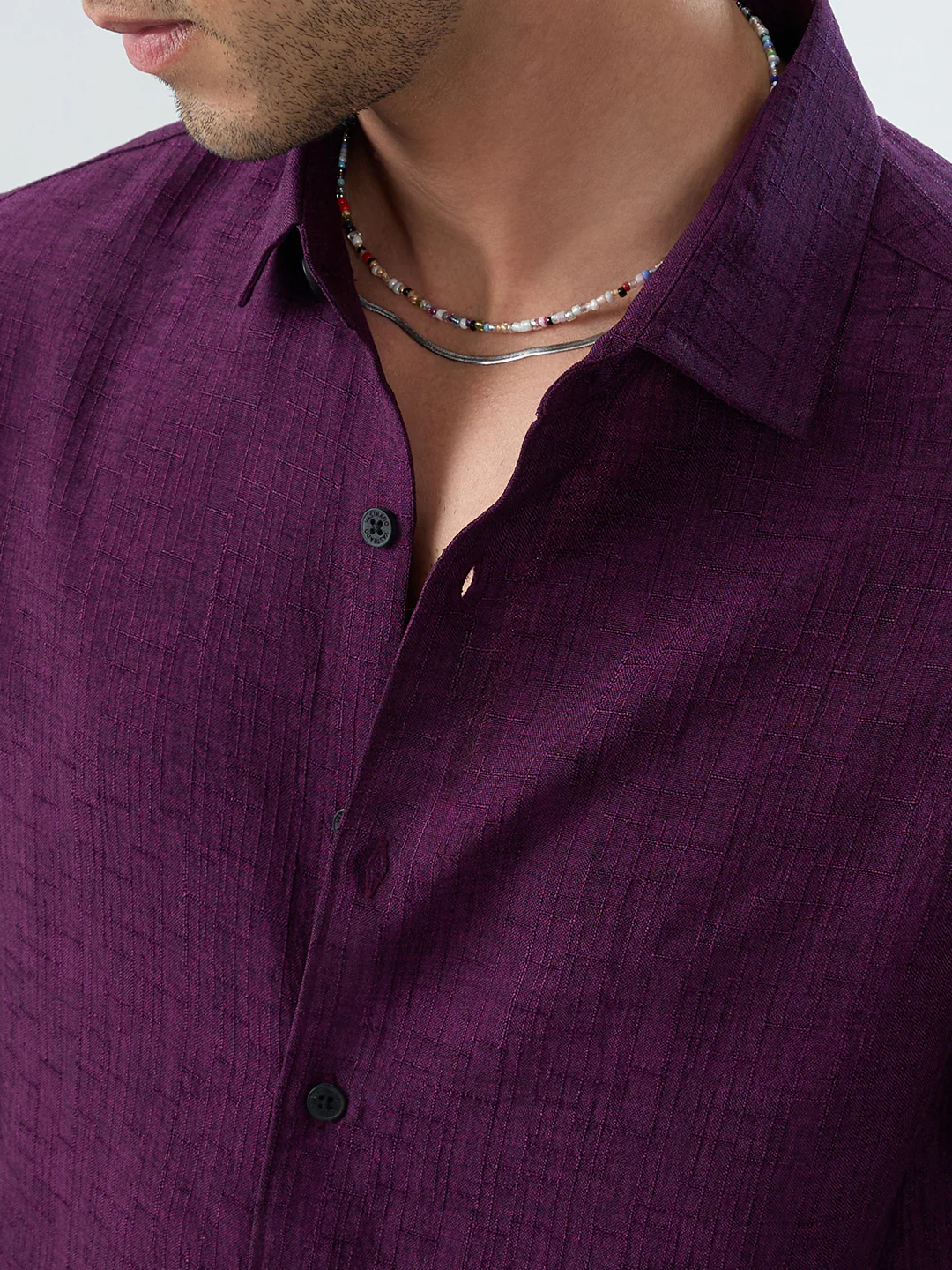 Mulberry Plum Slub Textured Everyday Shirt - Image 3